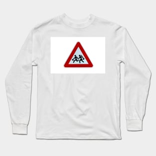 Triangular warning 'children crossing' school road traffic sign Long Sleeve T-Shirt